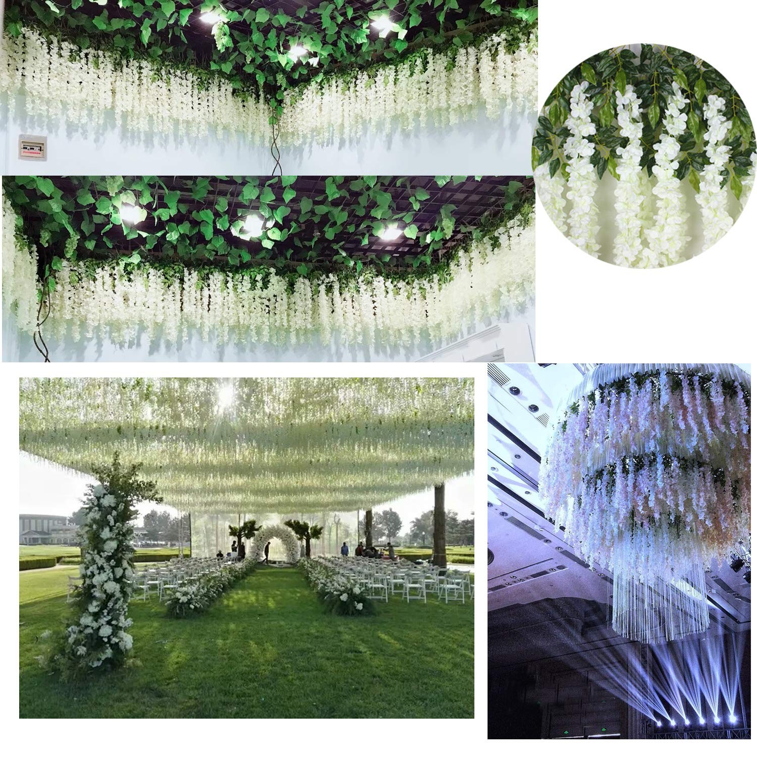 24 Pack (Total 86.4 Feet) Artificial Fake Wisteria Vine Rattan Hanging Garlan…