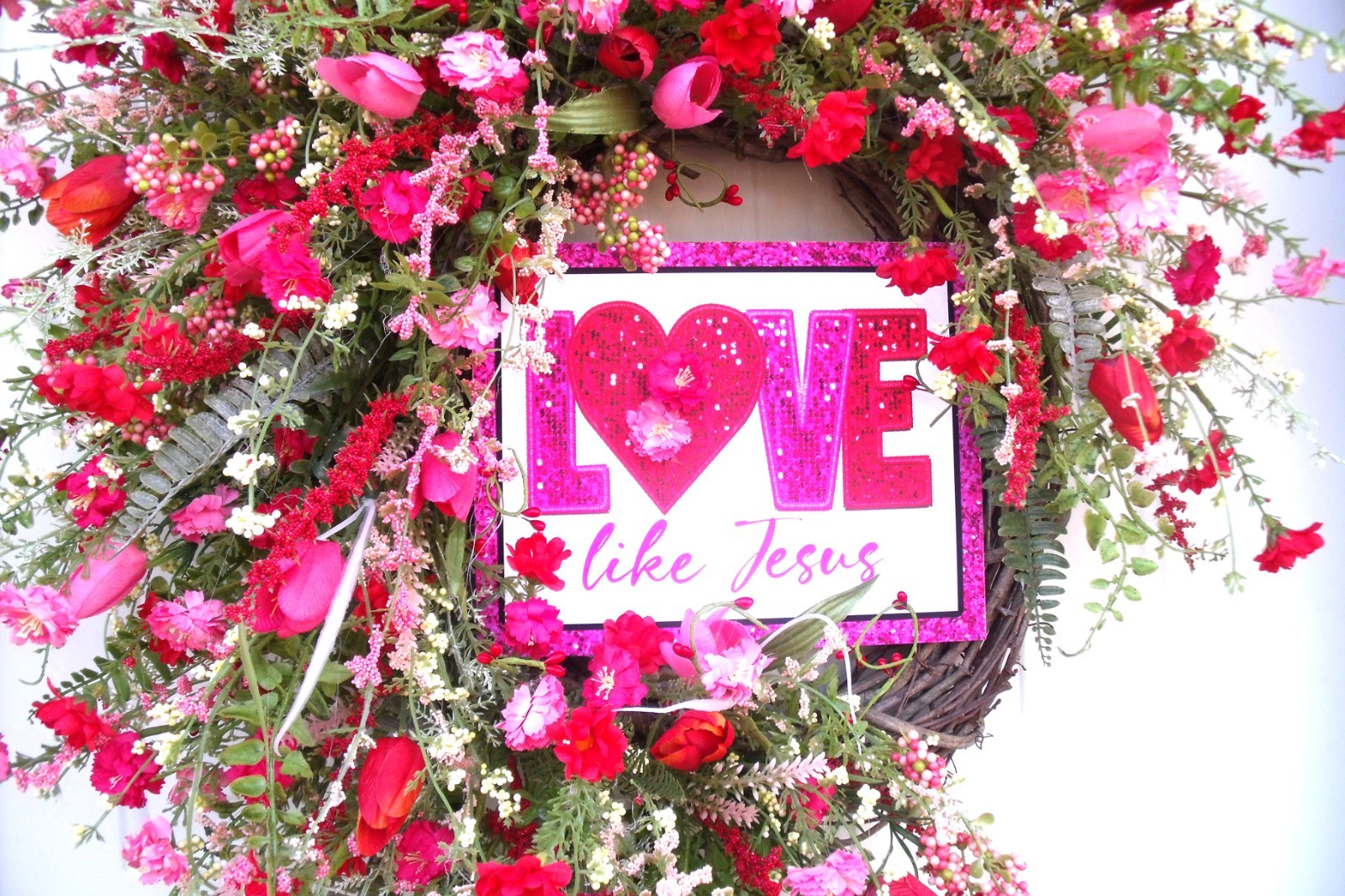 Wildflower Spiritual Door Wreath, Pinks/Reds/Whites Spring Easter Any Season