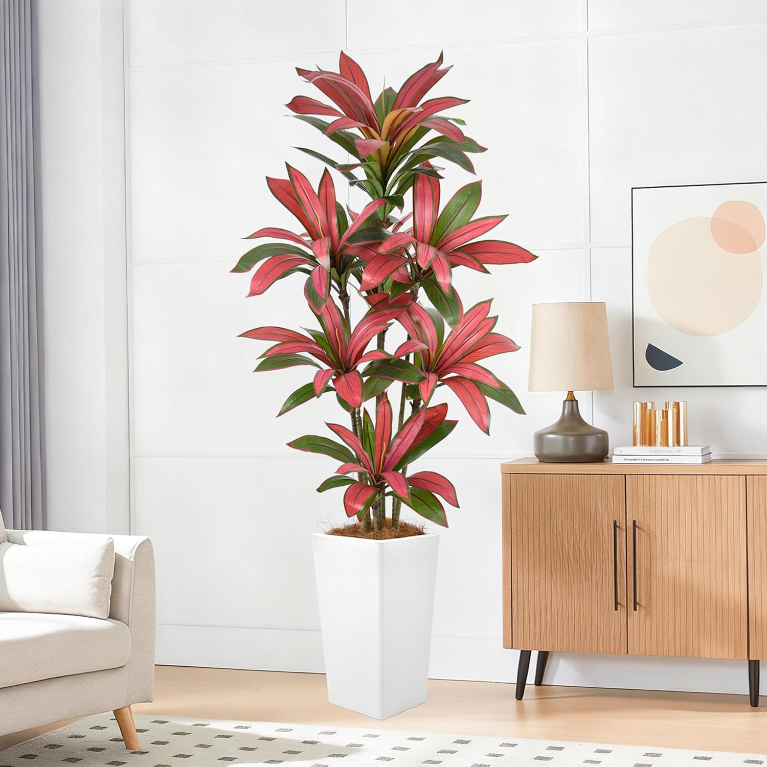 6FT Faux Dracaena Tree with White Planter – Realistic Indoor Tropical Decor