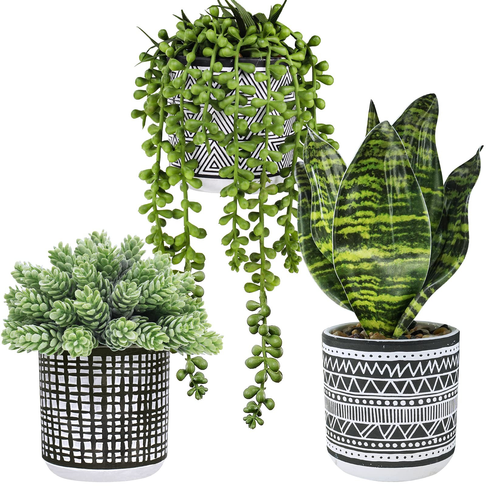 3 Pcs Small Potted Plants Artificial Succulents Hanging Plants and Faux Tropi…