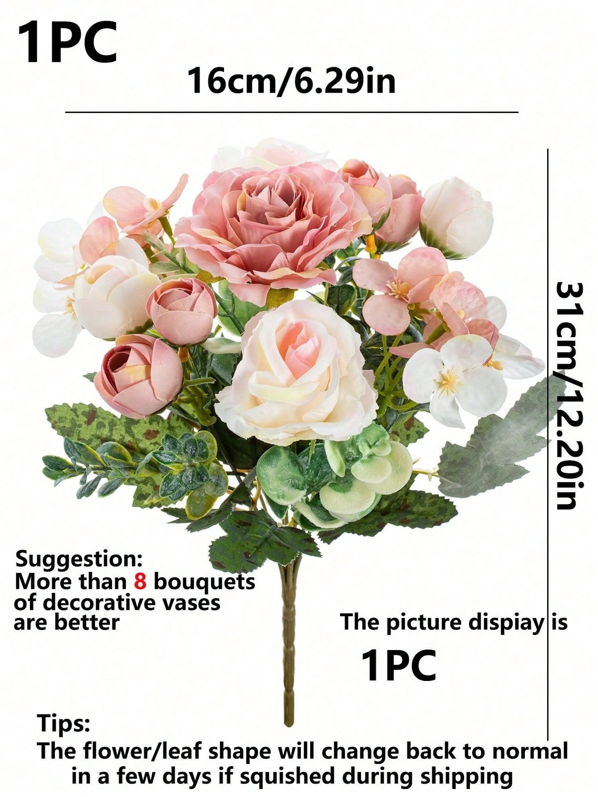 Pink Artificial Silk Rose Bouquet One Size For Wedding Home Decor