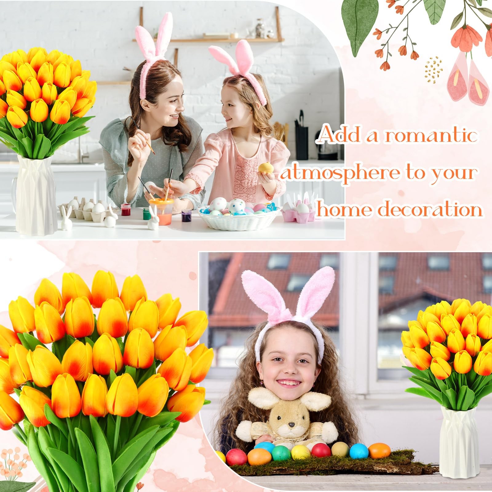 Lyrow 30 Pcs Tulips Artificial Bouquet Flowers Faux Tulips for Home Kitchen W…