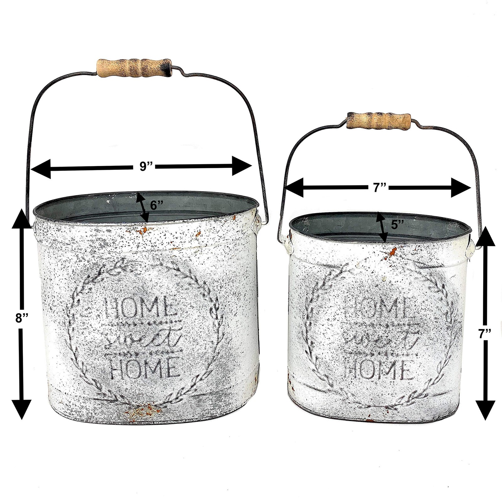 Raz S2 Metal Rustic White Home Sweet Home Buckets Decorative Containers Distr…
