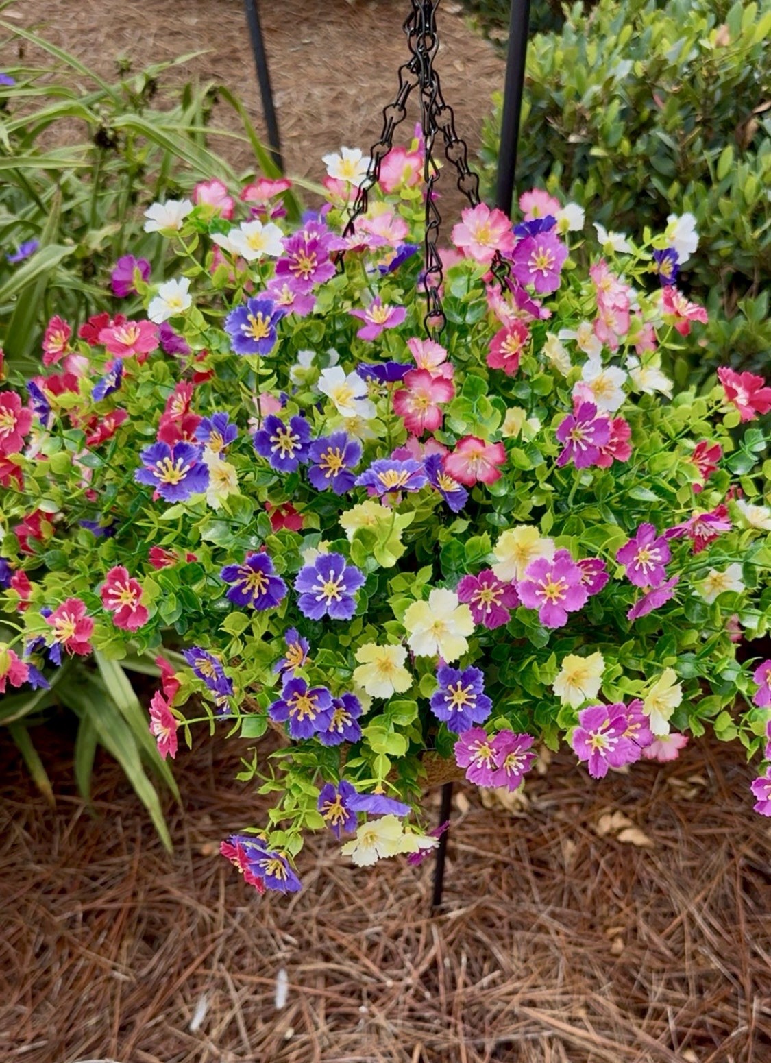 2 Pk 12Inch Hanging Baskets with Artificial Flowers Fully Assemble ready To Hang