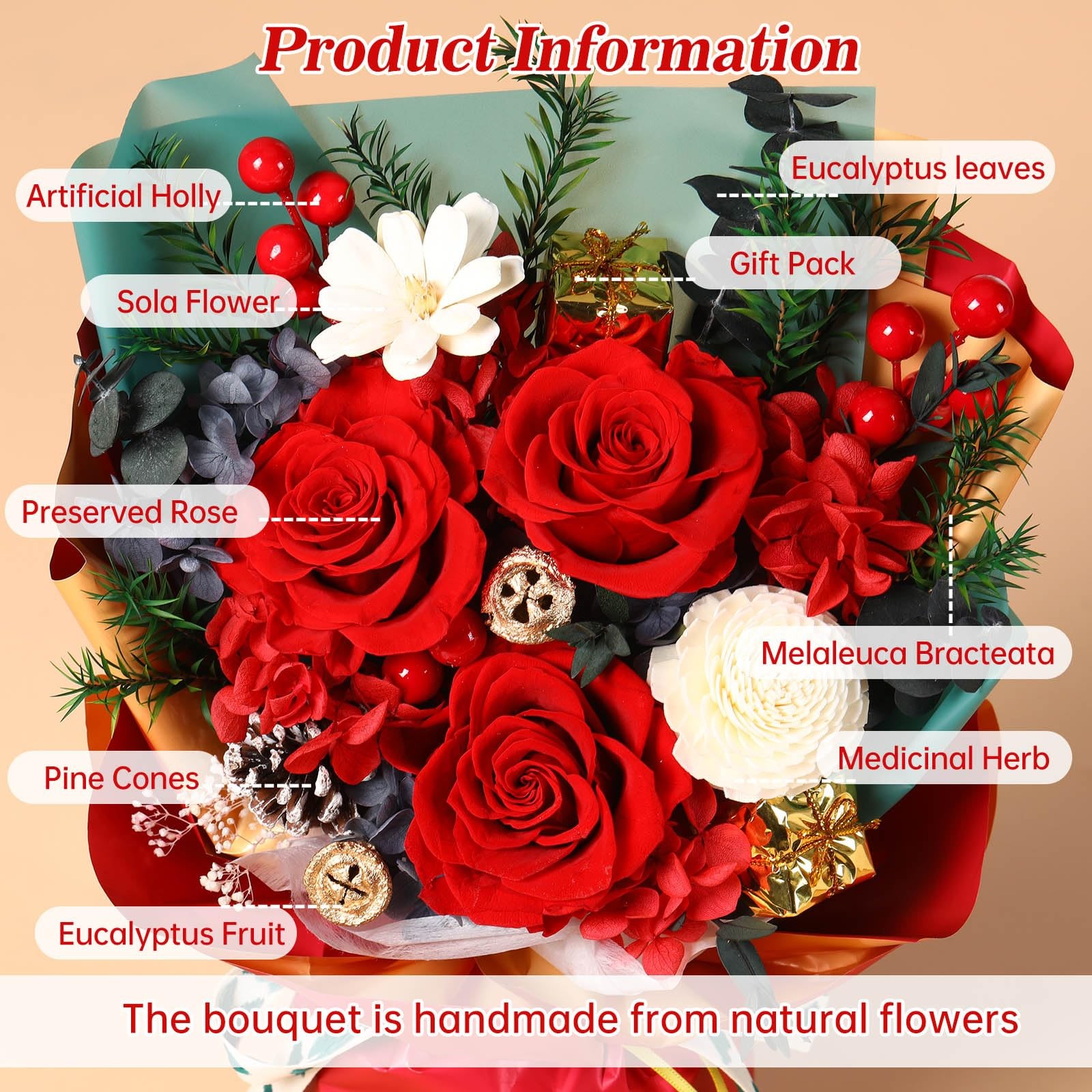 Christmas Flower Gifts Preserved Long Lasting Rose Bouquet Mom Wife Decor