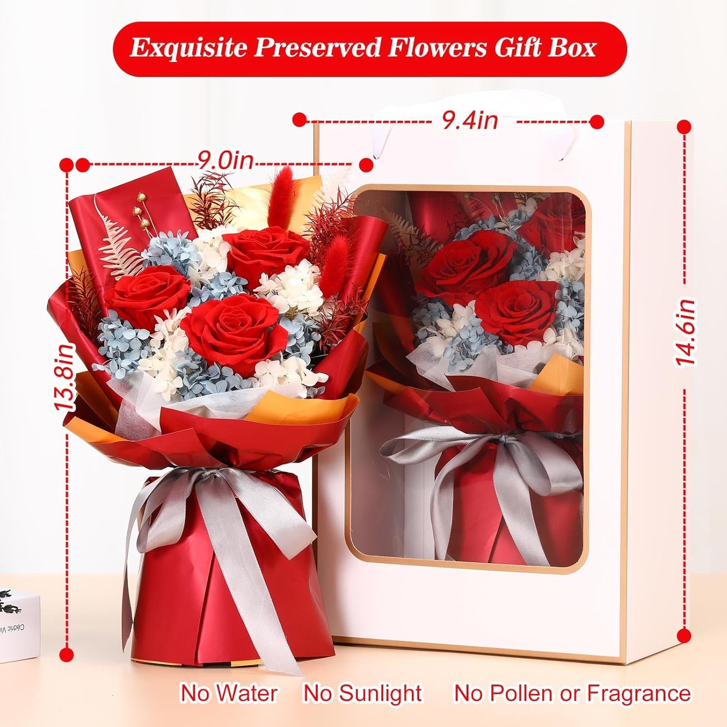 Preserved Red Flower Bouquets Long Lasting Forever Flowers for Sale Delivery