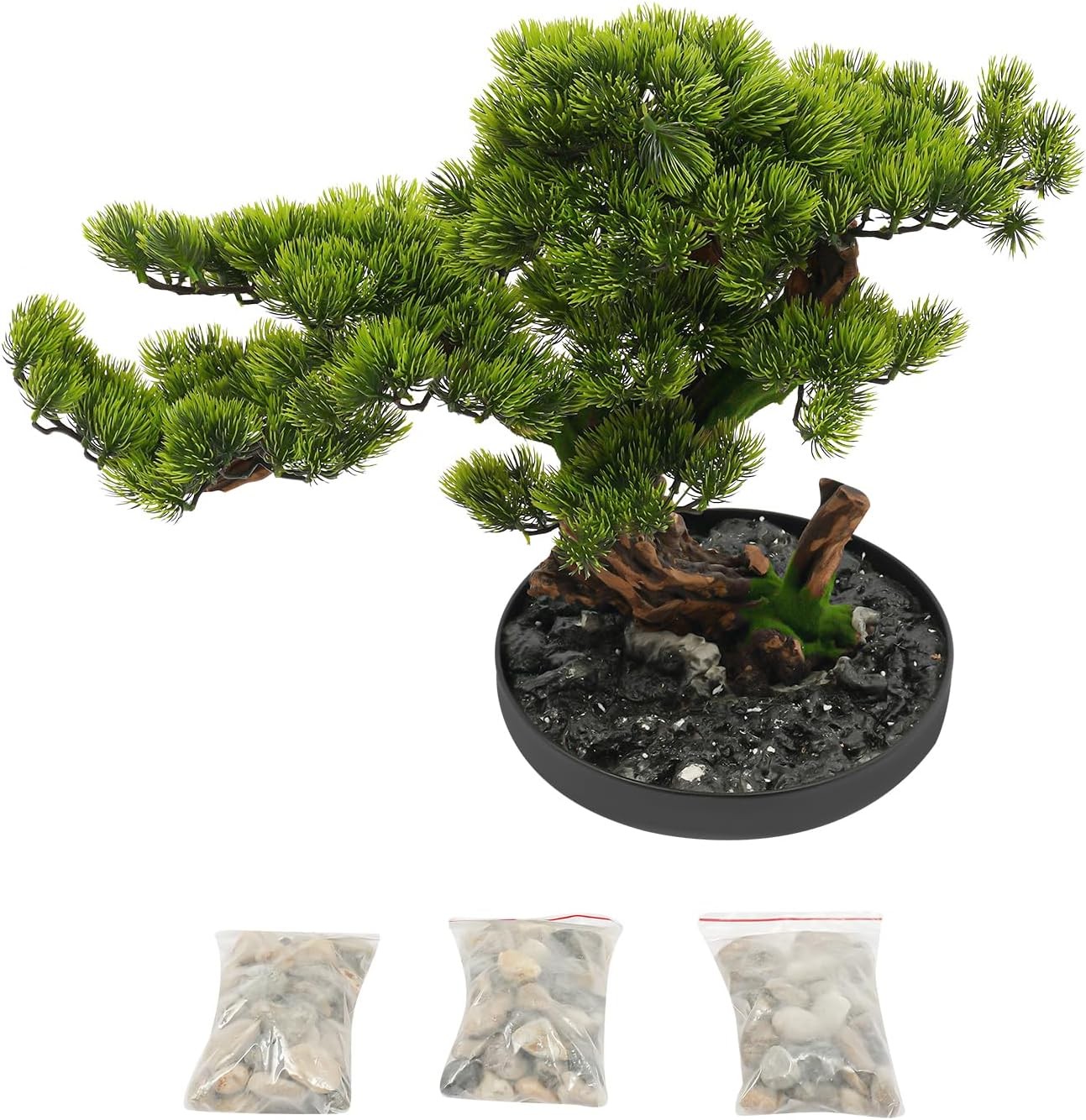 Realistic Artificial Bonsai Pine Tree 25.6 * 17.7in Indoor Desktop Welcome Pine