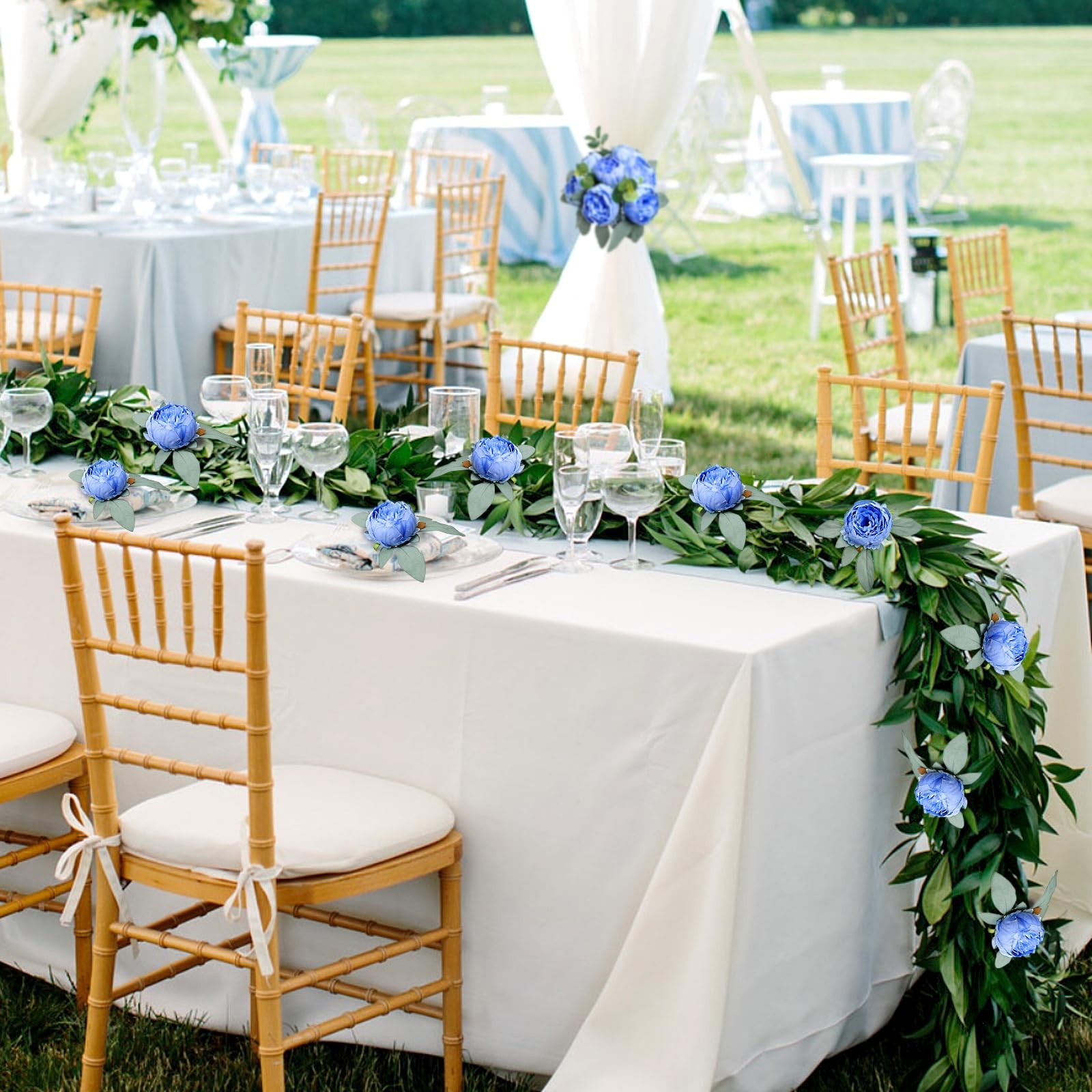 50 PCS Blue Artificial Peonies Fake Silk Flower Heads Table Wedding Decor 4″