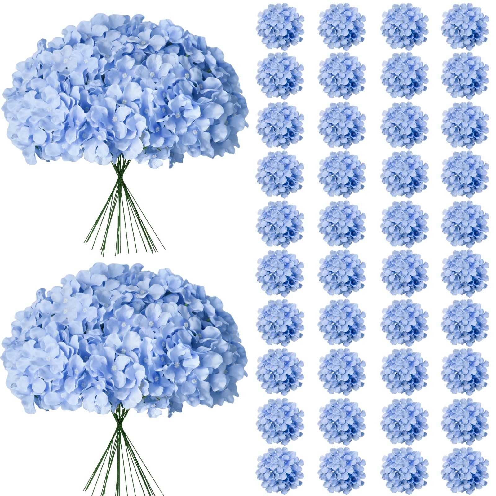 65Pcs Blue Hydrangea Artificial Flowers Bulk，Realistic Silk Fake Flowers with…