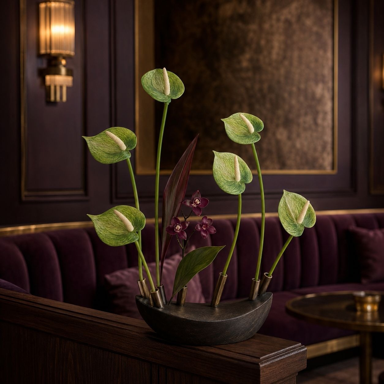 Soft Green Artificial Anthurium Stems, Set of 6, 11 Inch Real Touch Flowers