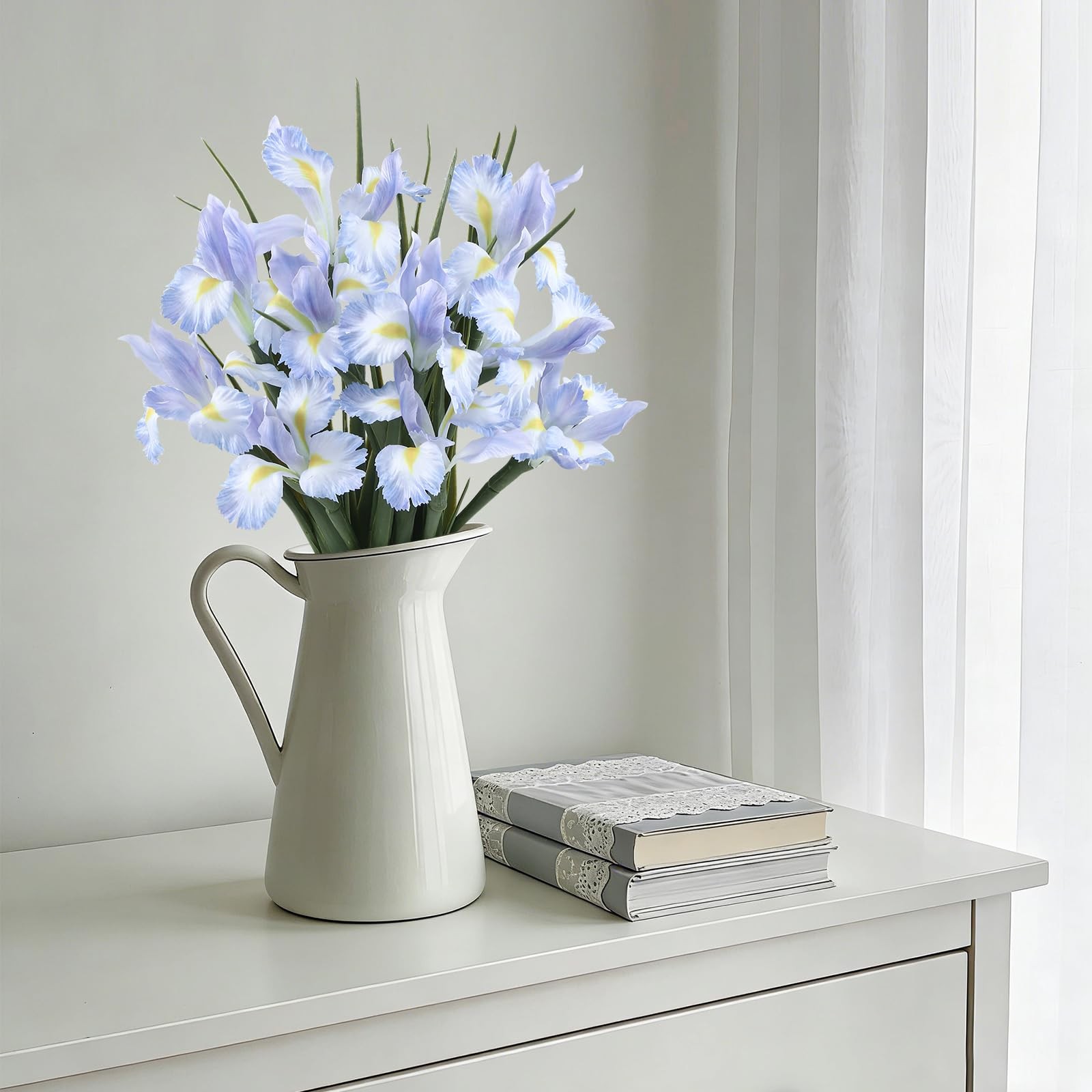 LFF 10Pcs Artificial Lavender Blue Iris Flowers with 27.5″ Long Stems, UV Res…