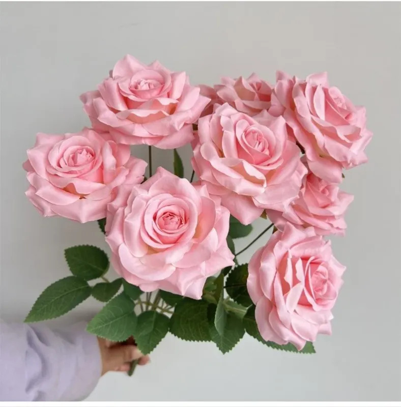 9 Heads Diamond Roses Bouquet Artificial Flower Pink Red Blue White Rose Fake