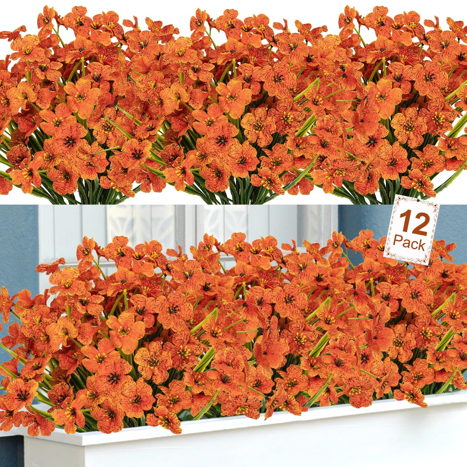 12 Bundles Artificial Fall Flowers for Outdoors Fake Mums Fall Silk Flowers UV R