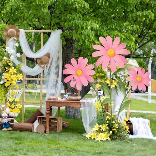 Giant Daisy Flowers Artificial 5.9 Ft Large Fake Daisies Spring Wild Pink