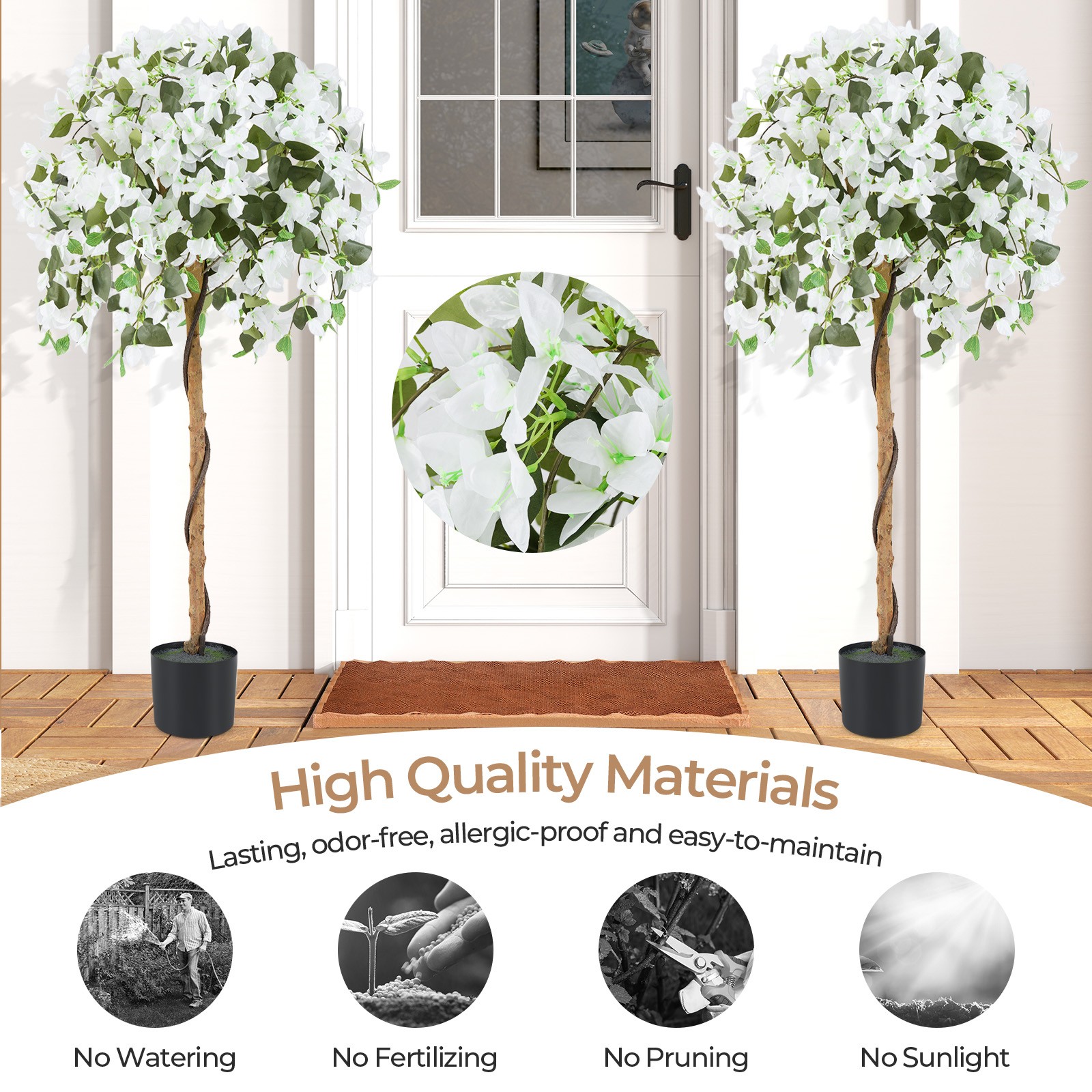 2PCS 53″ Artificial Azalea Tree Floral Plant with Red Azalea Flowers Nursery Pot
