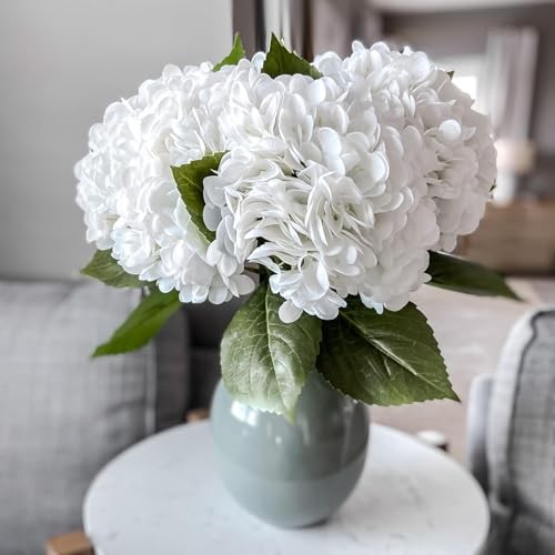 22″ Real Soft Touch Hydrangea Artificial Flowers Realistic,Large 3Pcs White