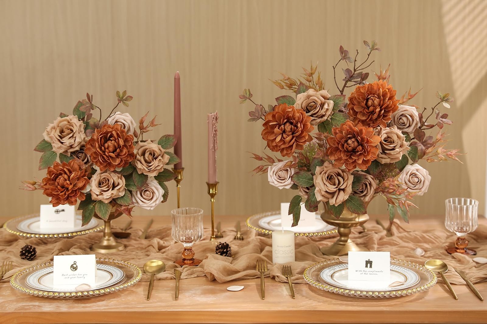 Artificial Flowers Combo Box Set Dusty Coffee Color Flower Leaf with Stems fo