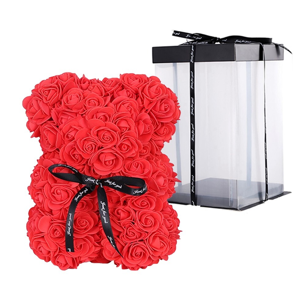 2023 Red Rose Flower Teddy Bear with Gift Box (25cm) Valentines & Birthday Party