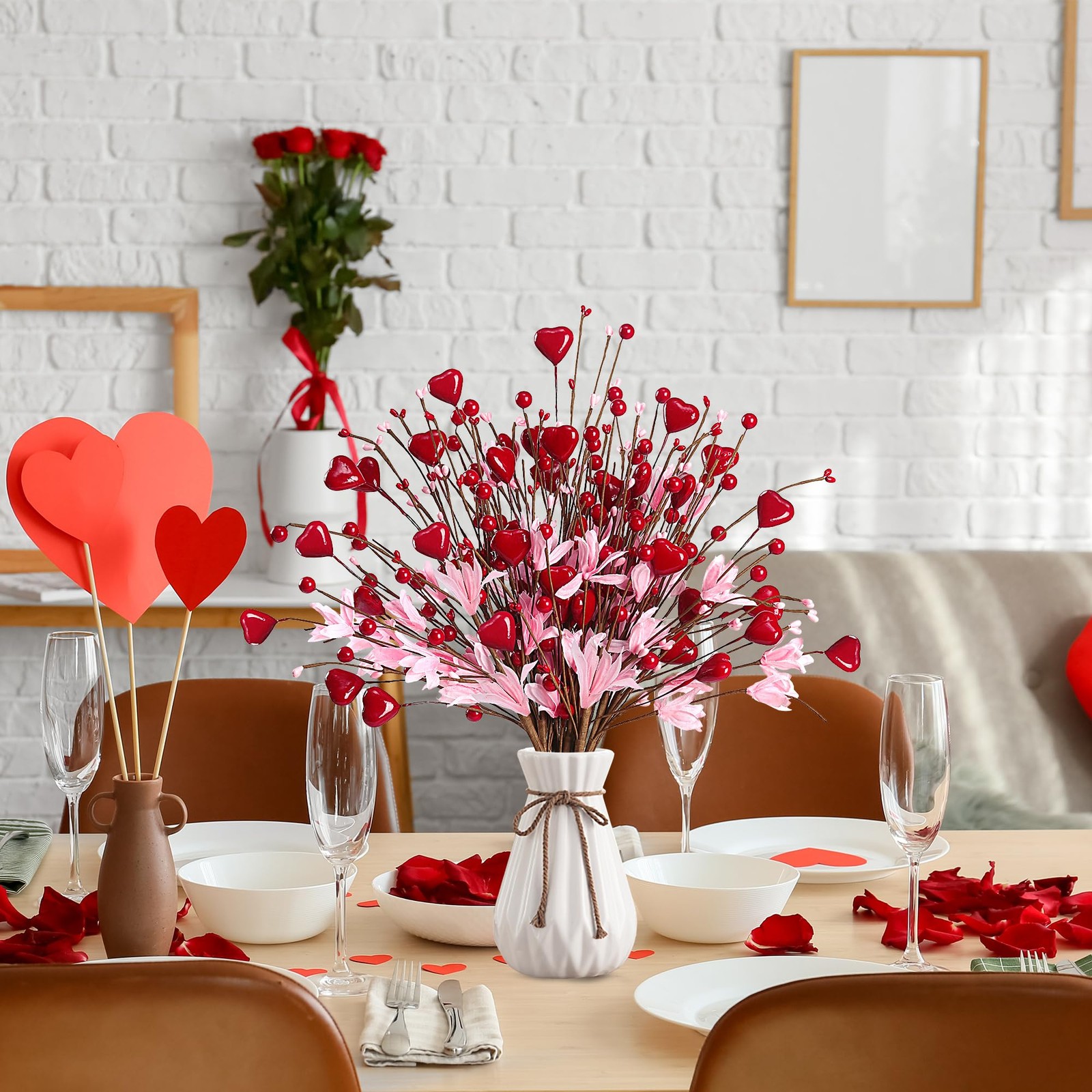 Valentine’s Day Gifts 12 Pcs Heart Shaped Berry Picks Artificial Red Heart Be…