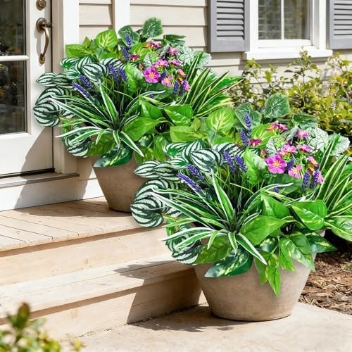 12 Pcs Artificial Plants for Outdoors Faux Greenery Leaves UV Resistant Reali…