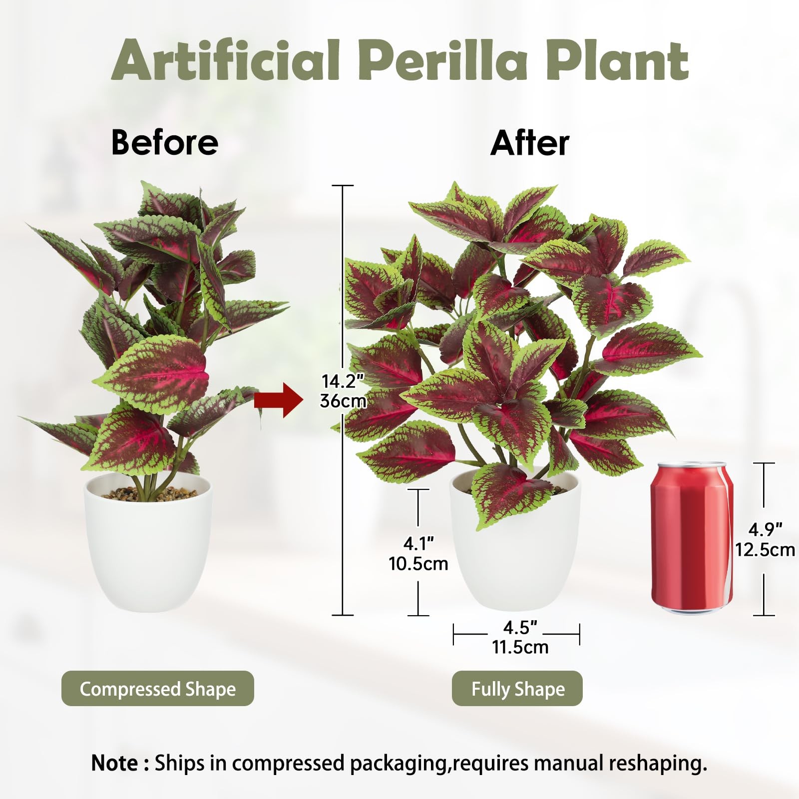 Artificial Plants Indoor 14.2″ Small Fake Perilla Plant in Pot Potted Plants …