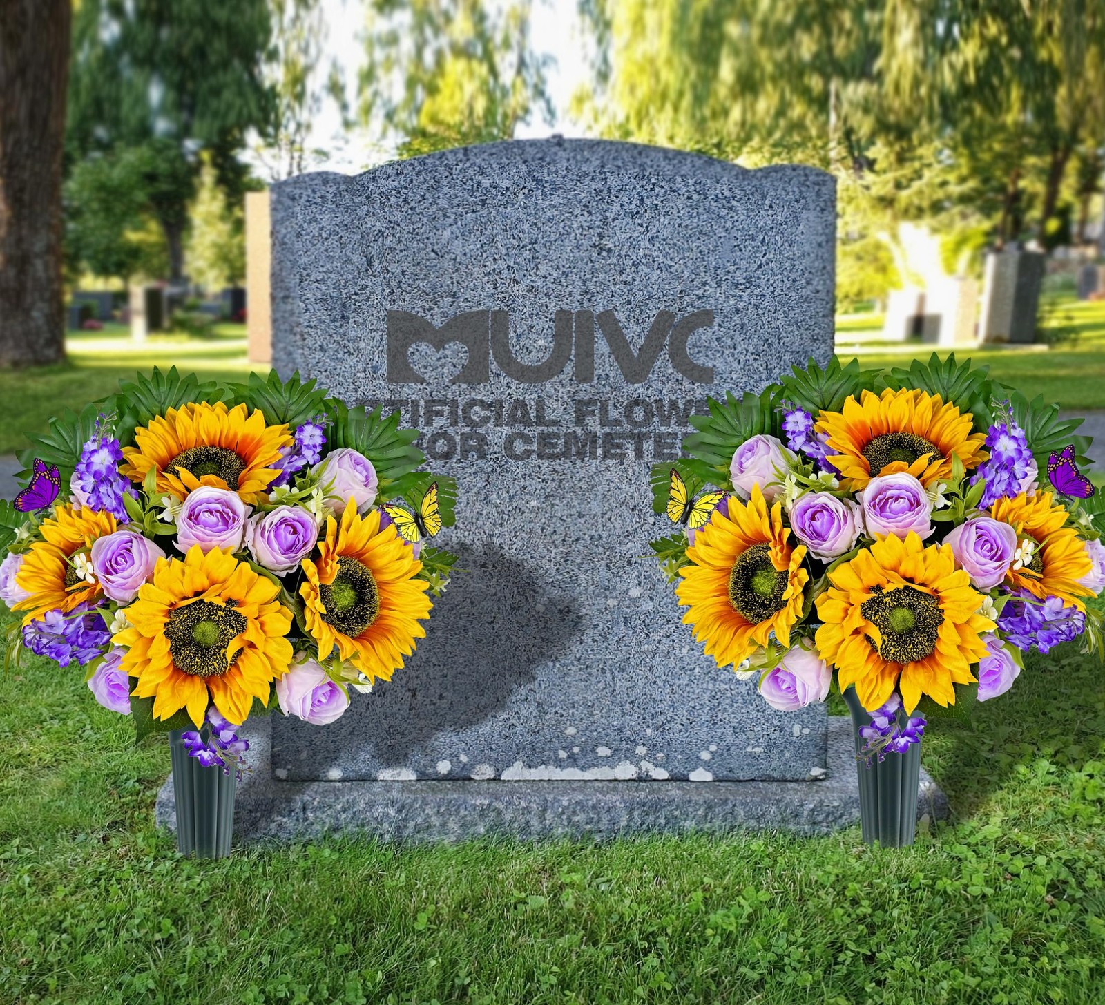 MUVIC Artificial Cemetery Flowers – Memorial Flowers – Outdoor Grave Flower D…