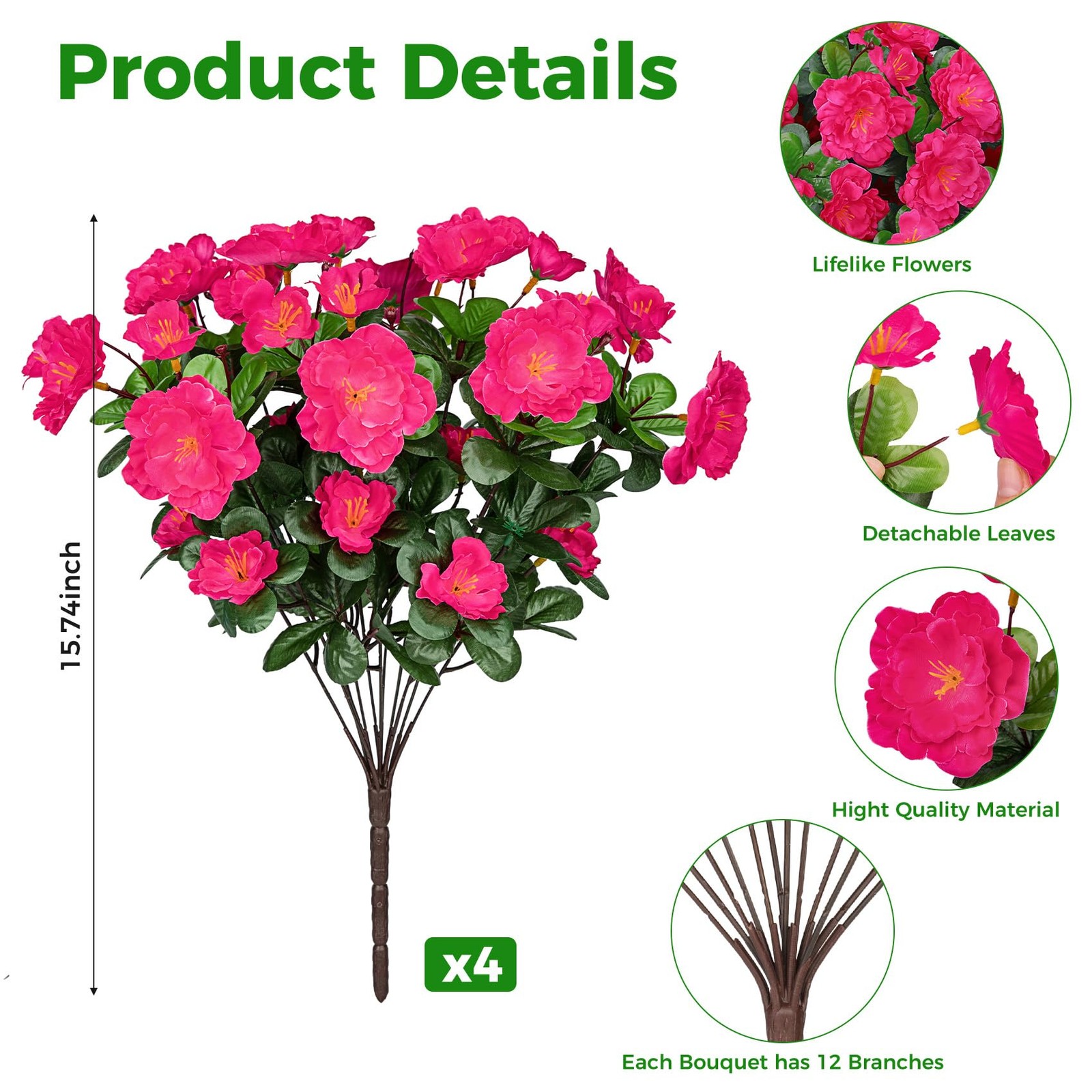 4 Bundles Artificial Flowers for Outdoors, Fake Silk Camellia Flowers Bouquet…