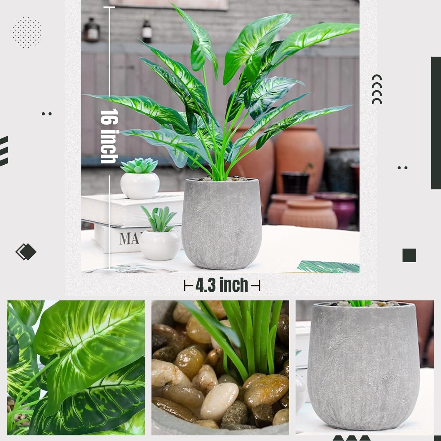 Eco-Friendly 16” Artificial Potted Taro Leaves – Perfect for Any Indoor Space
