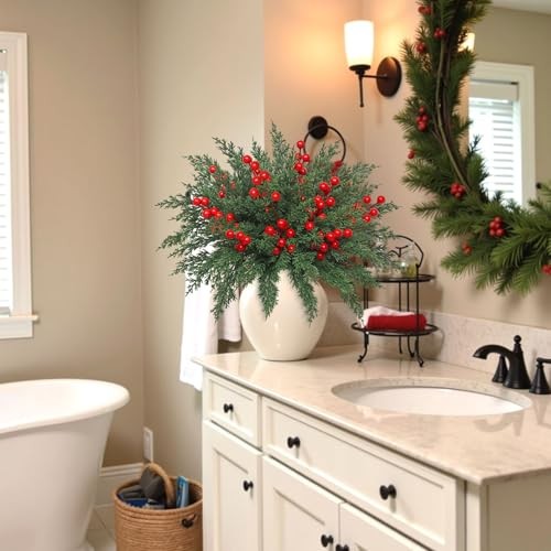Christmas Artificial Pine Branches Pcs Faux Norfolk Pine Stems with Red 60
