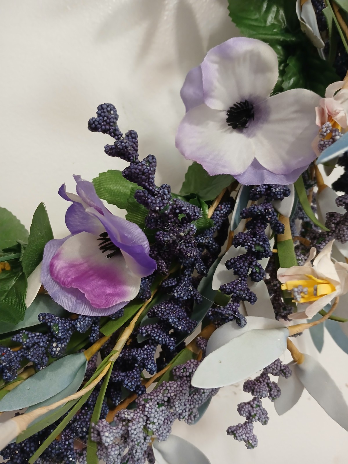 Spring Lavender Door Wreath 16″ Purple Flowers Morning Glory Grannycore Boho Vtg