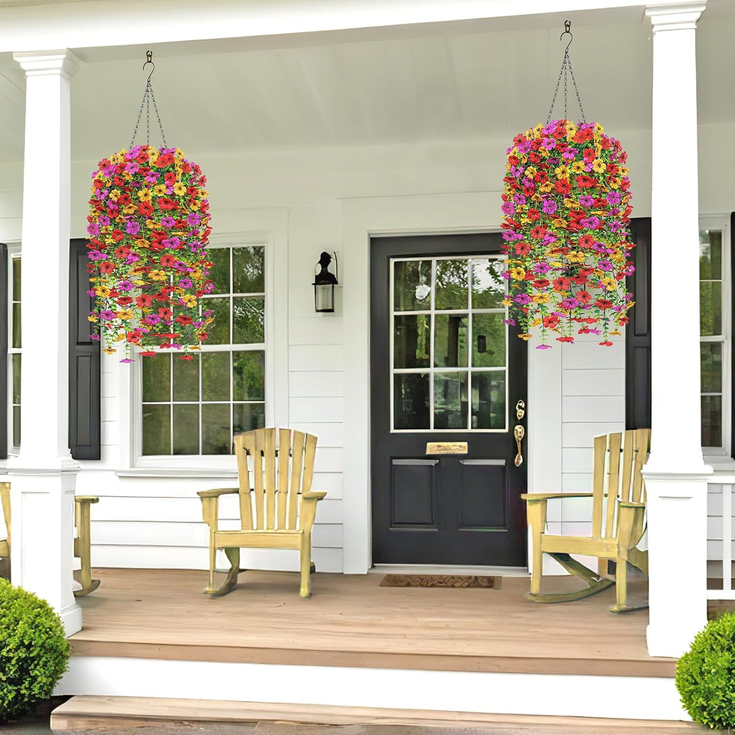 Artificial Hanging Flowers Plants Basket for Outdoors Decoration, 2PCS Multicolo
