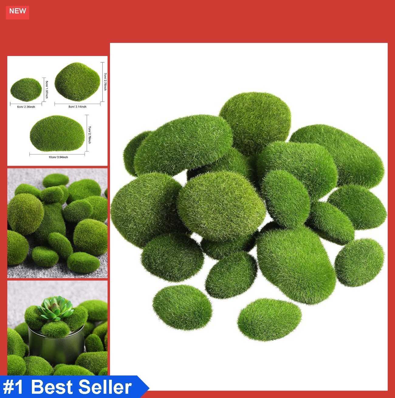 20 Pcs Artificial Moss Rocks Faux Green Moss Balls Covered Stones for Garden