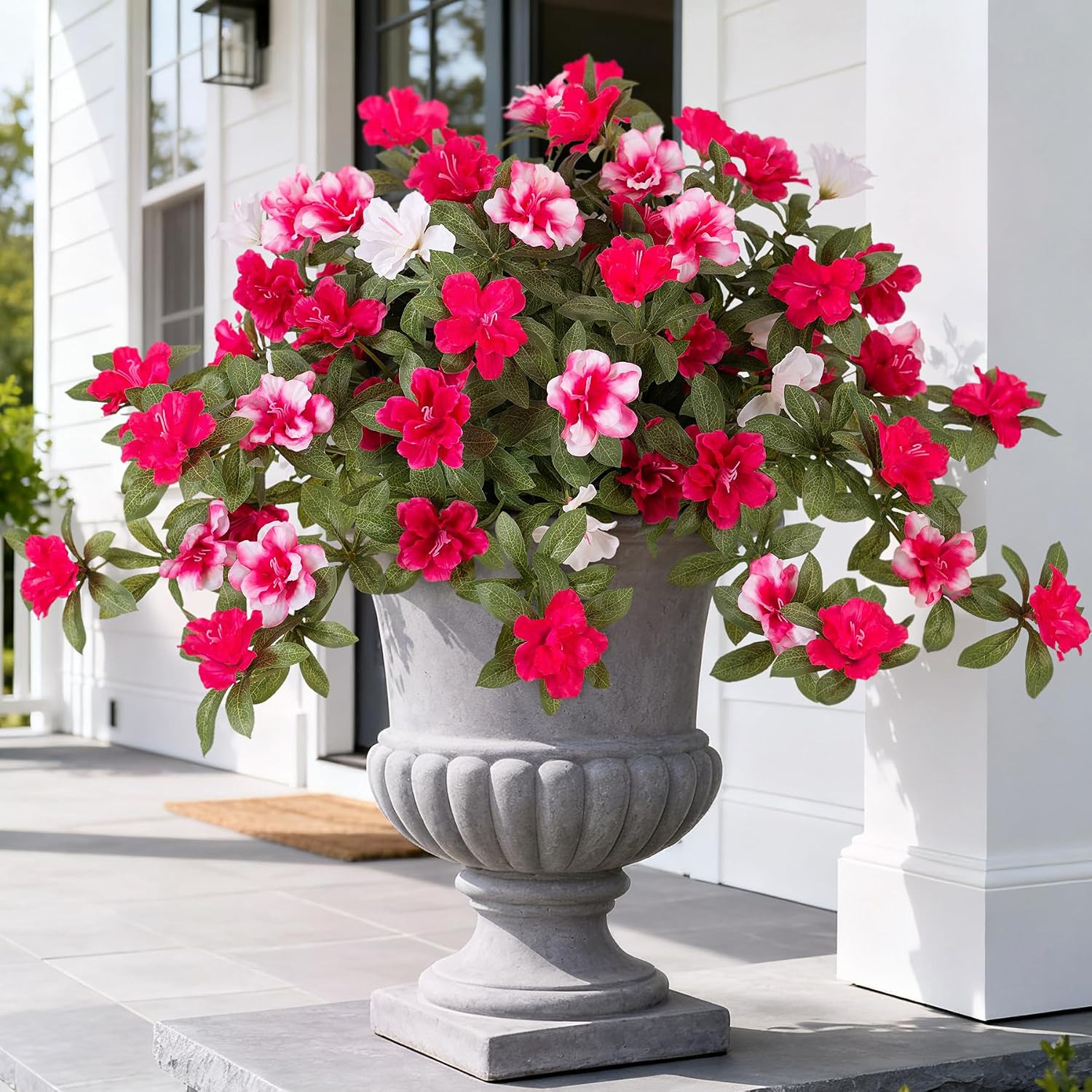 Ammyoo Artificial Fake Azalea Flowers for Outdoor Spring Decoration, Faux Silk F