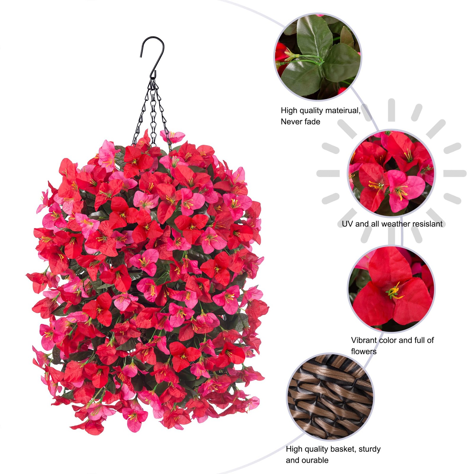 Artificial Bougainvillea Faux Flowers Plants Baskets for Outdoor Outside Deco…