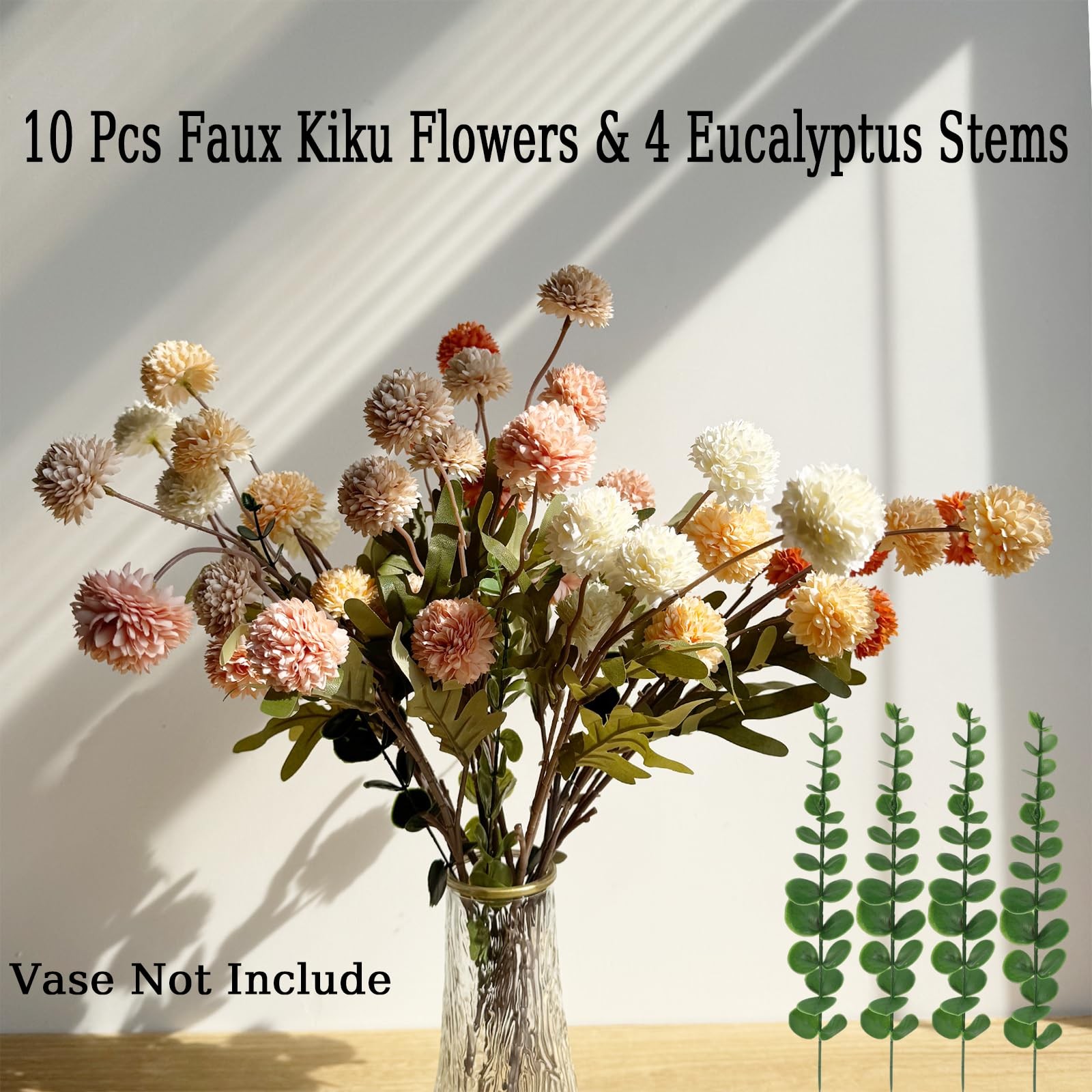 Neabuler 10pcs Faux Mixed Color Kiku Flowers, 5 Heads Each Stem & 4 Branches …