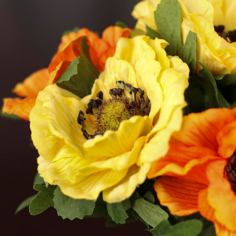 Set of 2 Artificial Yellow and Orange Anemone Silk Flower 8-1/2″ Bundles