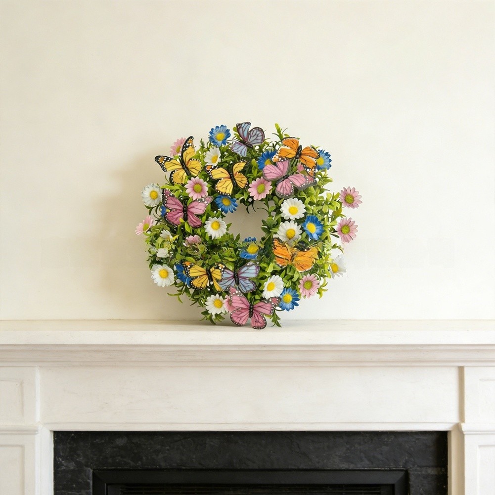 Lightweight 180g Spring Wreath Butterflies Daisies Eucalyptus 35cm For Home Use