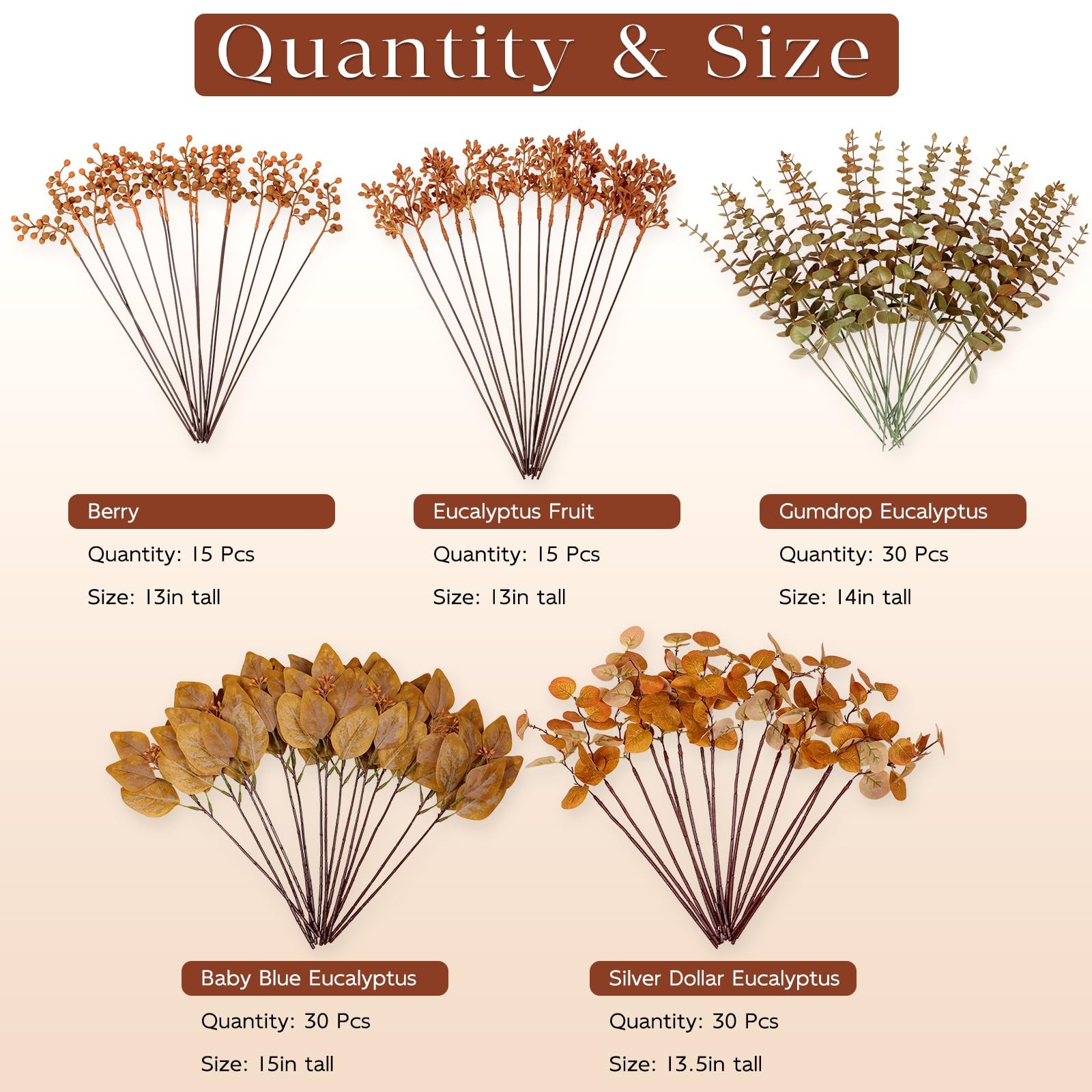 120 Pcs 5 Kinds Mixed Artificial Eucalyptus Leaves Stems and Fake Berry Bulk …