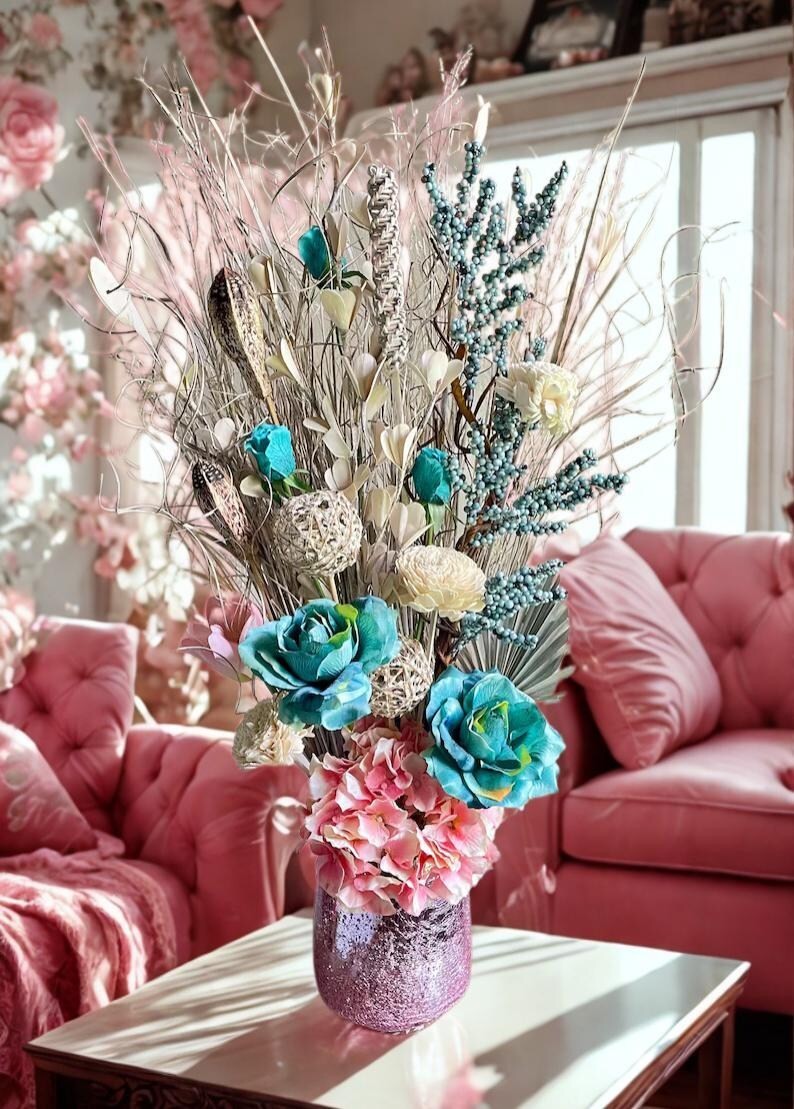 Pink & Blue Centerpiece Chic Elegant Living Dining Room Decor Bedroom Accent