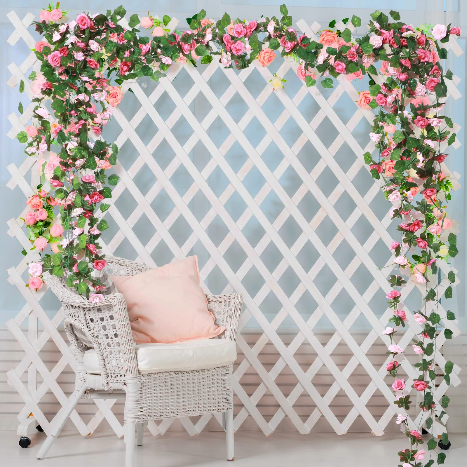 16 Pcs 114 ft Flower Garland, Artificial Rose Vine Flowers Fake Ivy Flower wi…