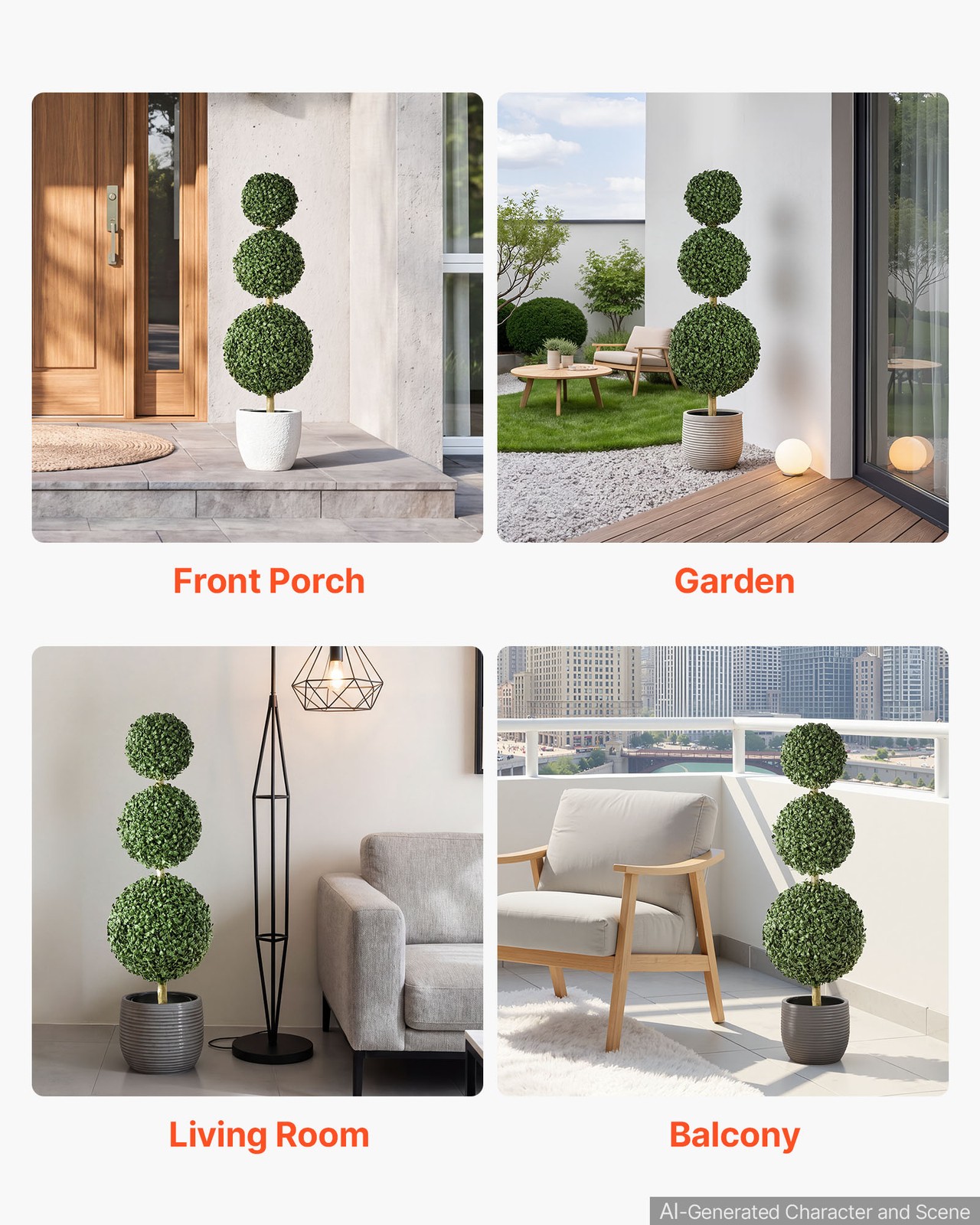 VEVOR Artificial Boxwood Topiary Triple Ball 3 Ft Set of 2 Greenery Decor PE