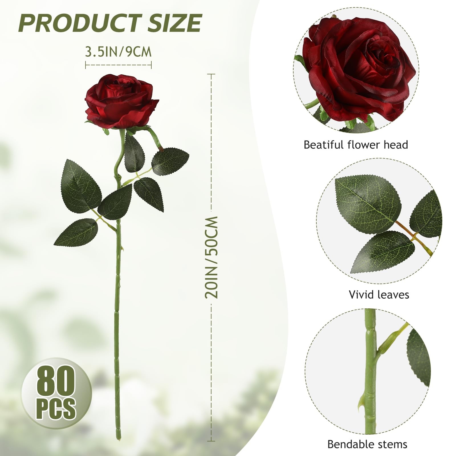 80 Pcs Burgundy Roses Artificial Flowers Bulk, Maroon Flowers Artificial Silk…