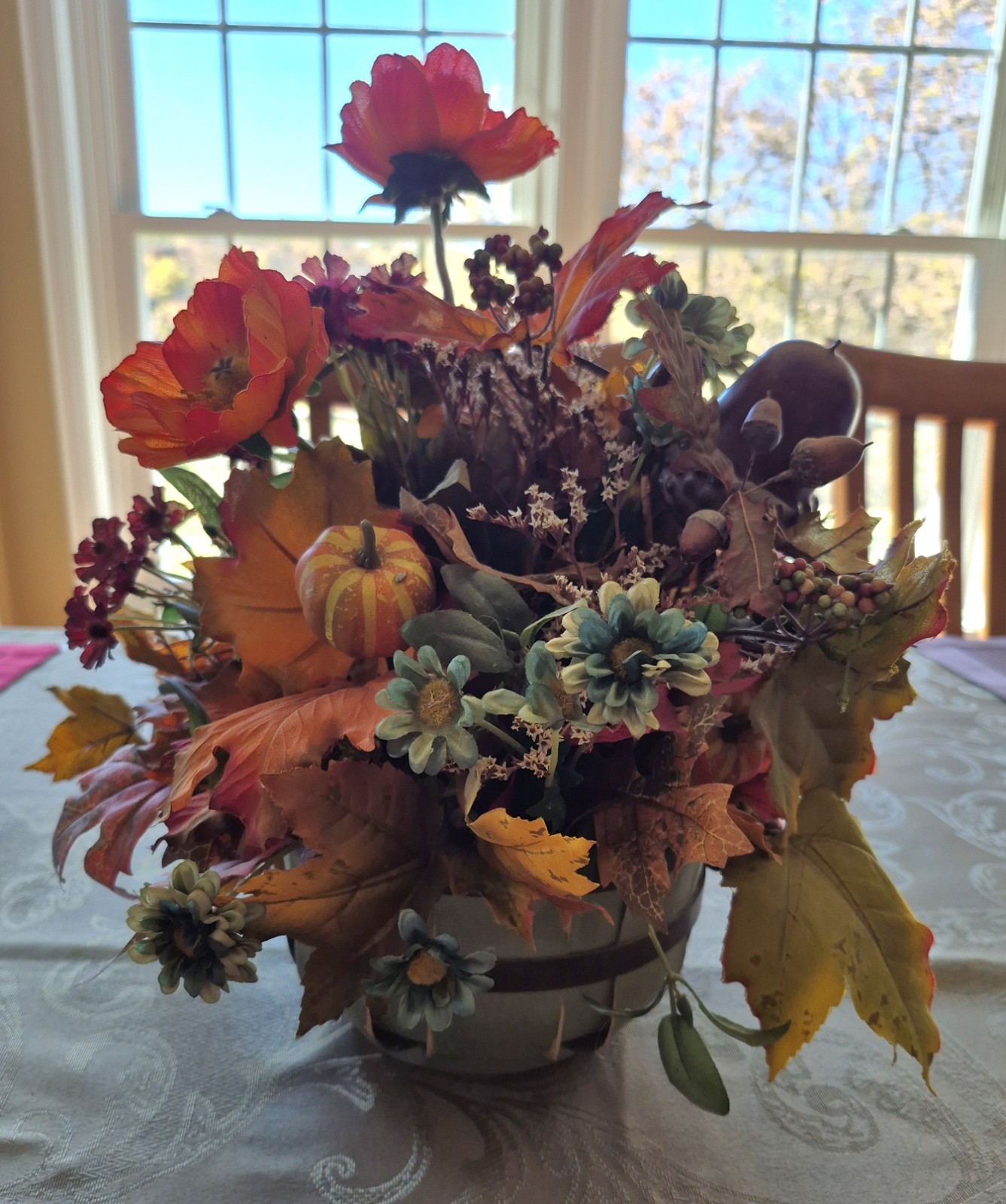 Autumn Fall Floral Basket Centerpiece Arrangement 18″