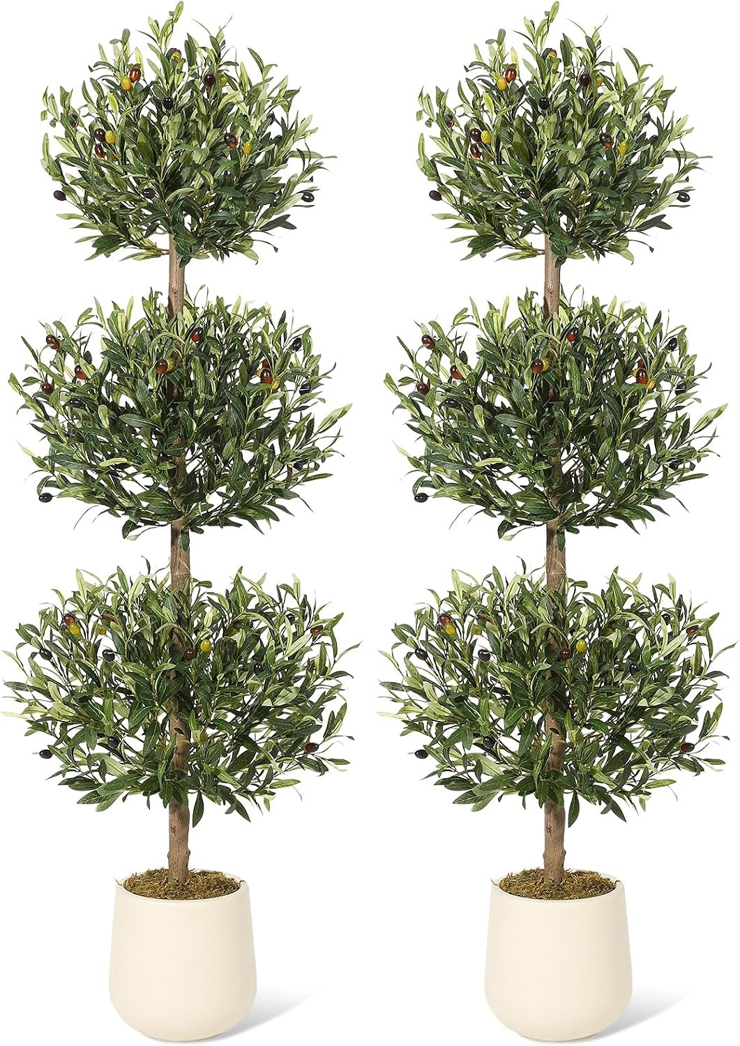 5 ft Artificial Olive Tree Triple Ball Topiary Faux Plant with Moss & Pot