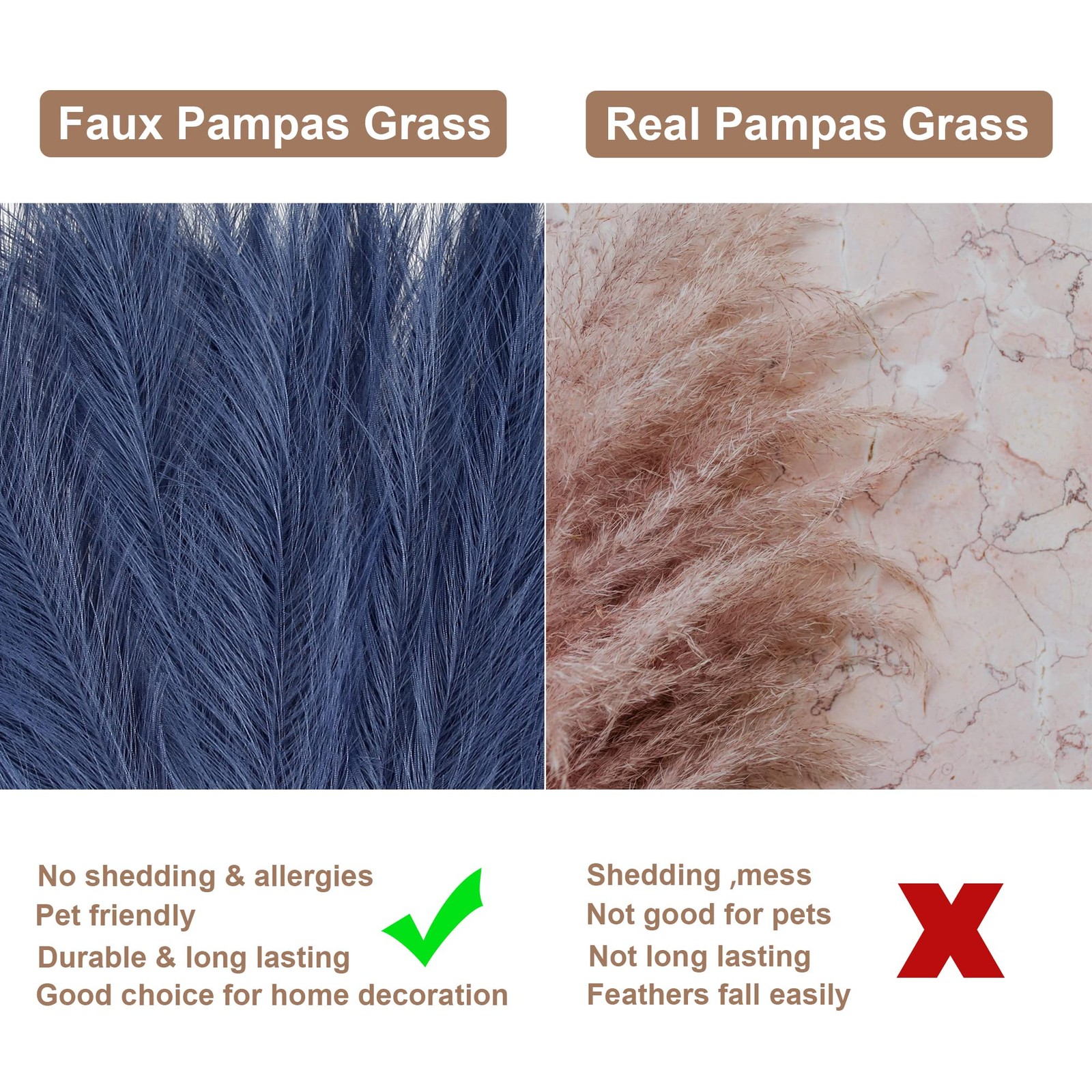 Navy Blue Pampas Grass Small, 30 Pcs 17″ Faux Pampas Grass Short Decor, Pompa…