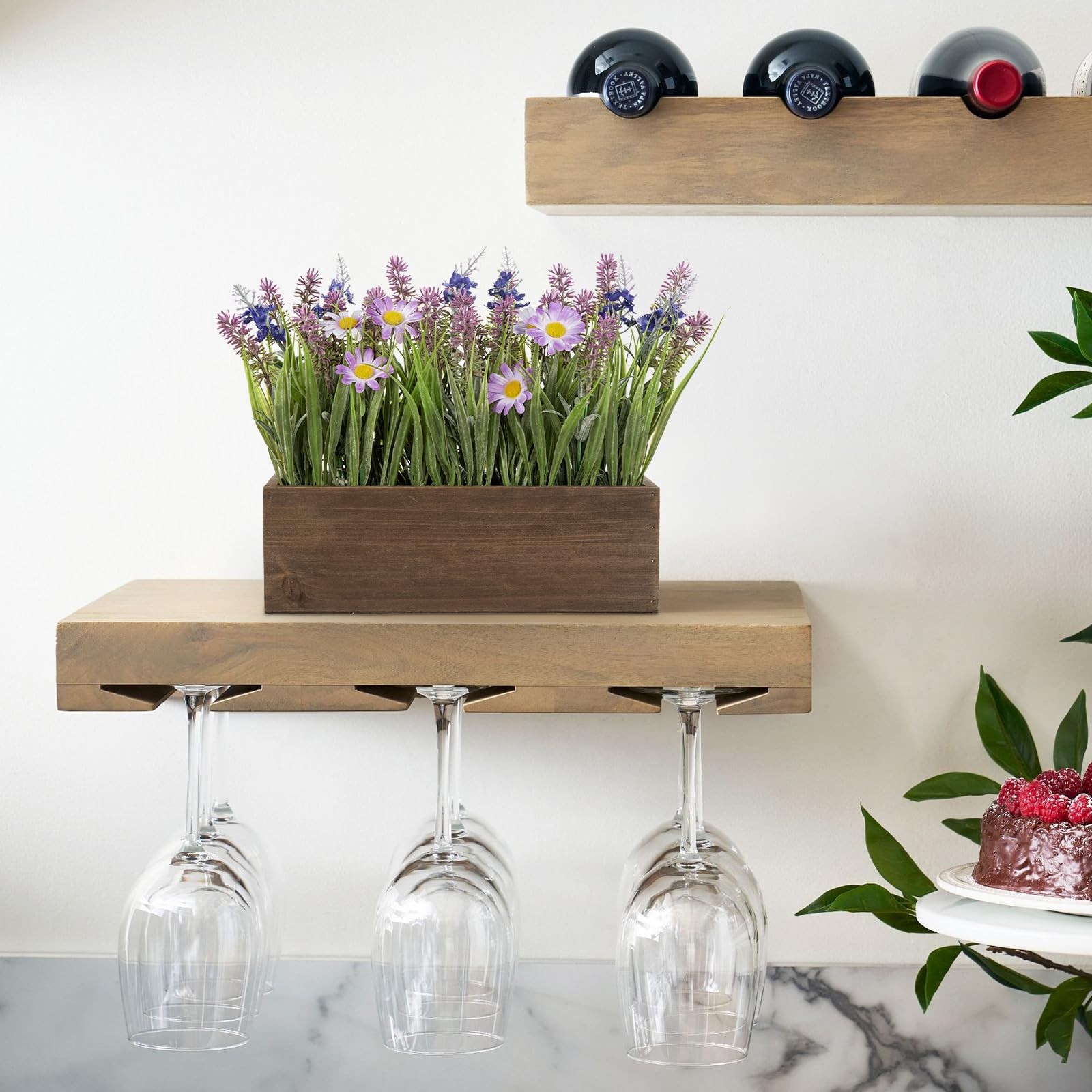 Artificial Lavender Flowers Arrangement in Rectangular Wood Planter Box, 10.6…