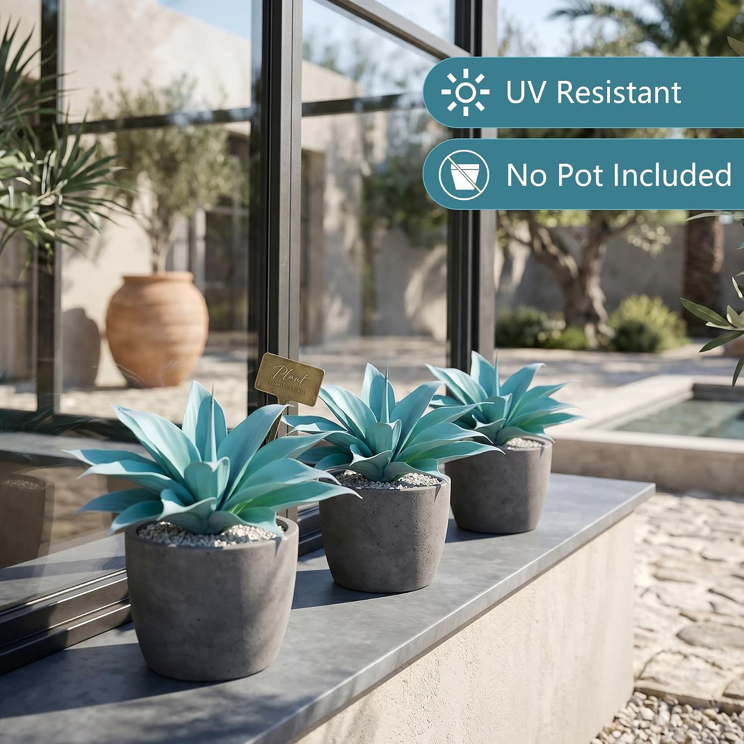 Large UV Resistant Artificial Agave Plants 12″ Indoor Outdoor Decor (2 Pack)