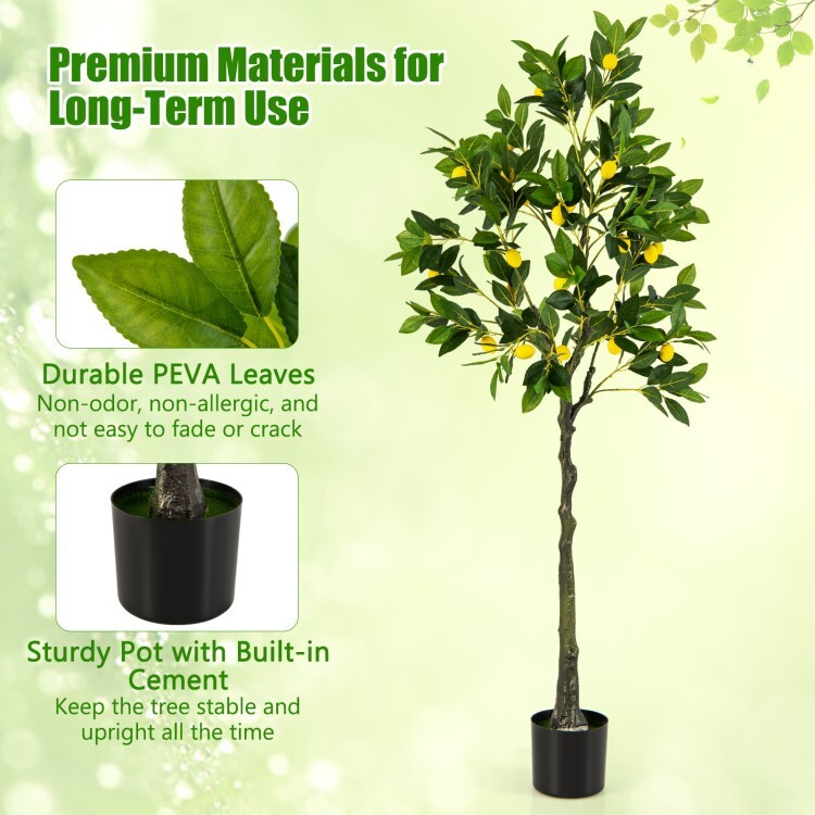 Tall Artificial Lemon Tree Tall Fake Lemon Decorative Plant w/Built-in Cement