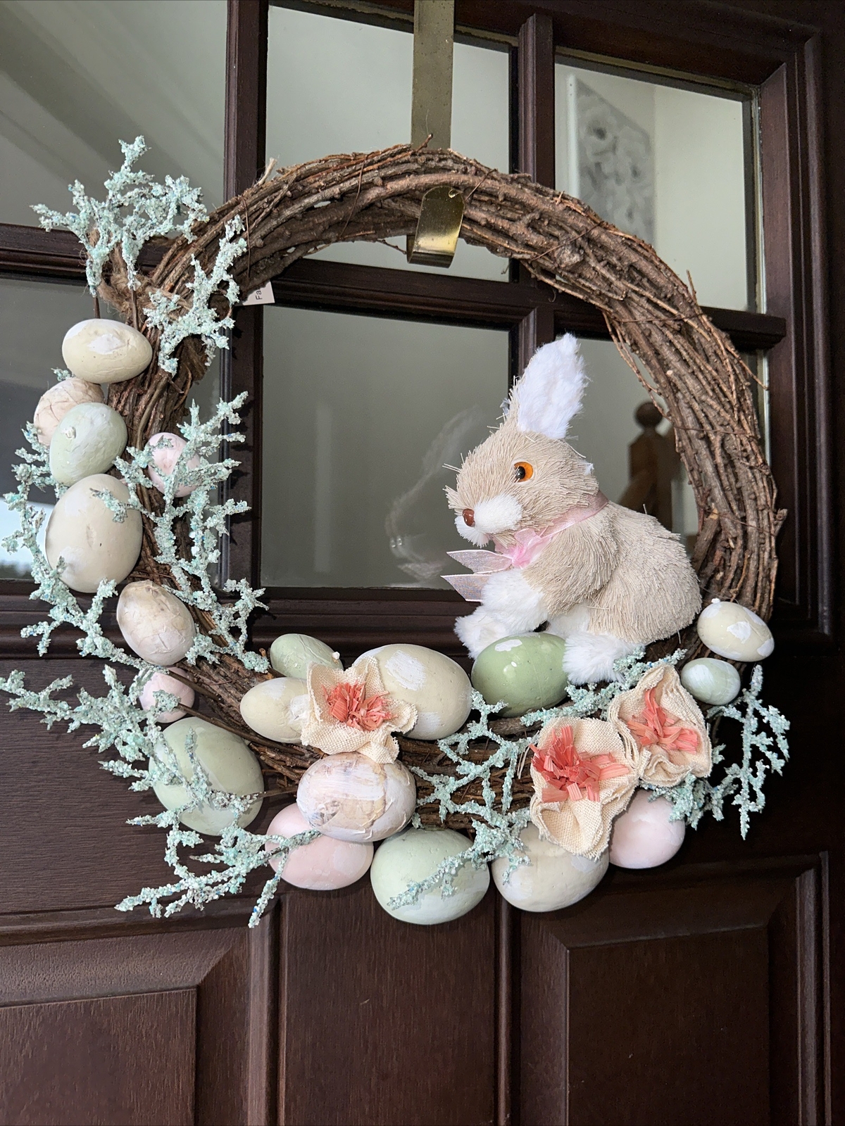 HIPPITY HOPPITY Easter Bunny Eggs Spring Front Door Wreath Wall Decor New