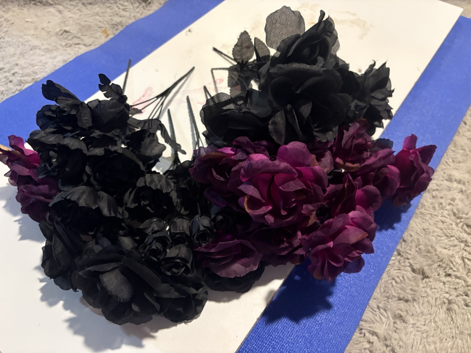 10 Boquets Roses Artificial Black Purple Roses On Stem Artificial Flowers 70PC